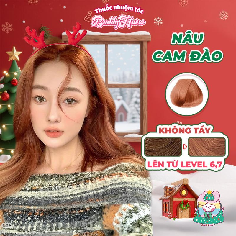  Thuốc nhuộm tóc NÂU CAM ĐÀO không cần dùng tẩy của Buddyhairs tặng kèm găng tay mũ trùm trợ nhuộm tiện ích 