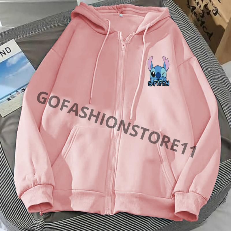 Jaket wanita korean style Stitch size L XL XXL jaket hoodie cewek jaket zipper wanita hoodie zipper wanita hoodi cewek terbaru 2023 hoodie zipper wanita tebal sweater zipper wanita sweater resleting wanita dewasa sweater resleting keren cewek bisa COD-GFR 2