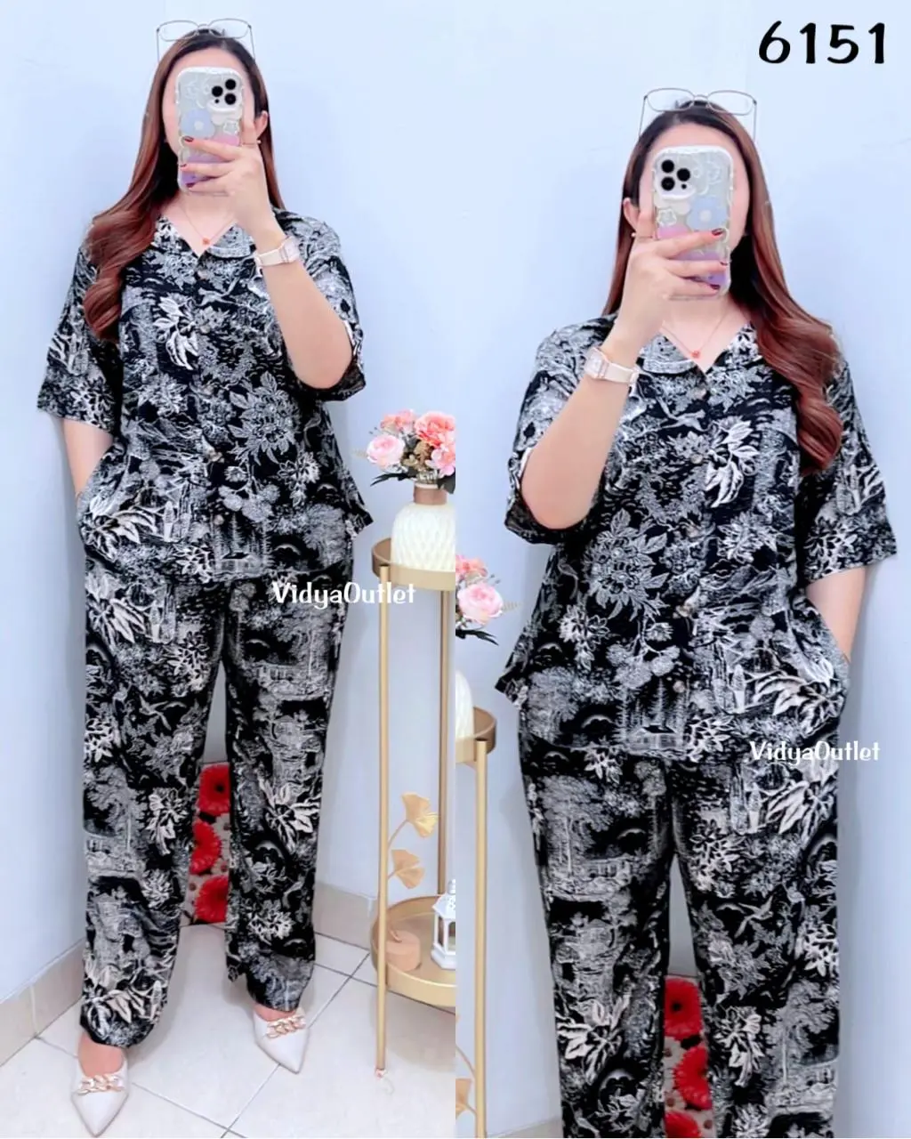 VIDYA - Setelan Maria 6151 Set Wanita Diore Full Motif One Set VIral Harian Dirumah Baju Tidur Adem