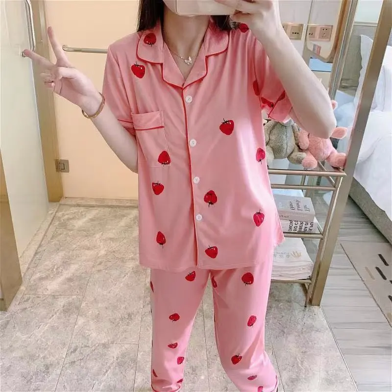 EMILY PIYAMA Baju Tidur Set Piyama Motif Buah Fit Lengan Pendek Celana Panjang Premium Pakaian Tidur Wanita Dewasa 1
