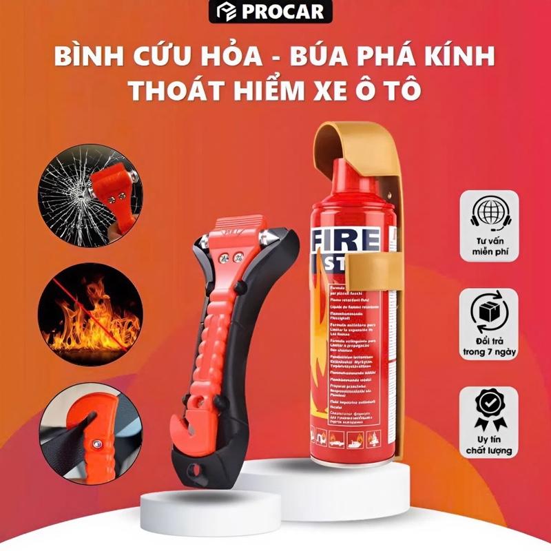  Bình cứu hoả mini và búa phá kính thoát hiểm ô tô dùng trong trường hợp nguy hiểm khẩn cấp 