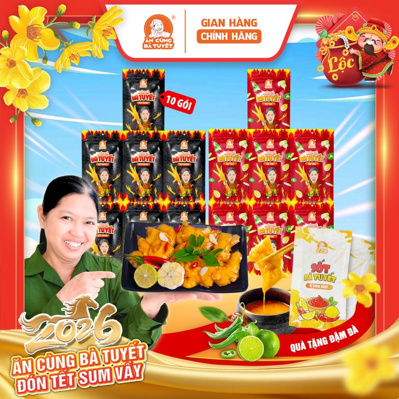 KOL Tặng 2 gói sốt chấm COMBO ĐỎ ĐEN gồm : 10 gói CHÂN GÀ TÊ CAY + 10 gói CHÂN GÀ SẢ TẮC - ĂN CÙNG BÀ TUYẾT M86