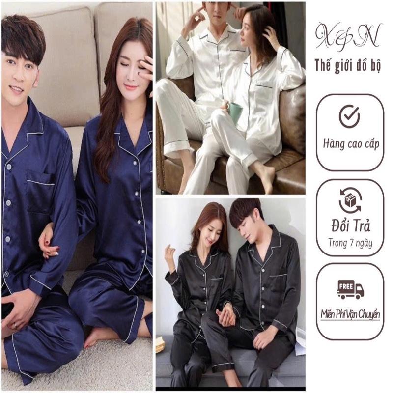 Bộ ngủ lụa pijama nam nữ dài tay sz 40-85kg - Tim Nhung Kem Nam Menswear