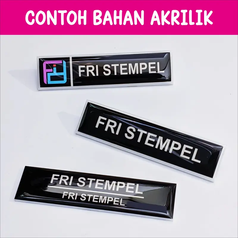 Papan Nama Custom - Nama Dada Bahan Akrilik Berlapis Resin Bening 4