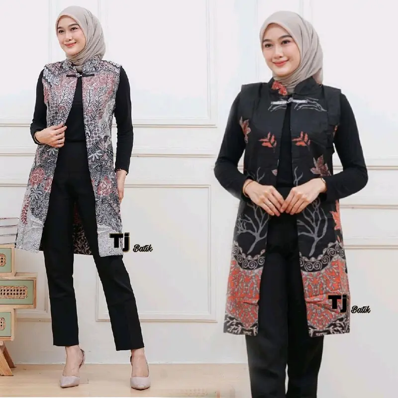Blazer Batik Wanita 2 Motif Bolak Balik Outer Long Kardi Terbaru 0