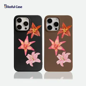 Blissful Case Half Pack Matte Silicone Phone Case for iPhone 11 12 13 14 15 16 Pro Max Plus X Xs Max XR tpu Silicone Slim flower print Phone Case