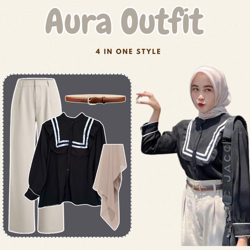 OOTD Oneset Outfit Healing (Blouse Nonny Hijab Bella Square Ikat Pinggang Celana Jennie Knit) DSD159 Setelan Wanita 1