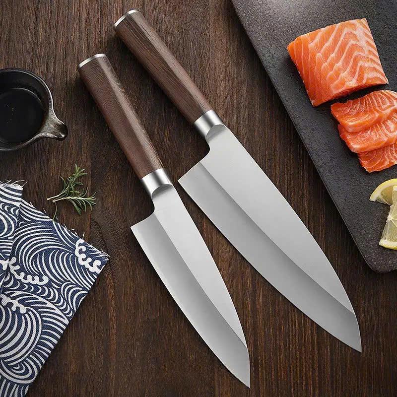  Dao Deba Sashimi kiểu NHẬT Thái Thịt Cá Làm Đầu Cá Hồi Thép Không Gỉ 7Cr17Mov Cán Gỗ Mun Cao Cấp cho Món Sashimi Ngon Miệng 