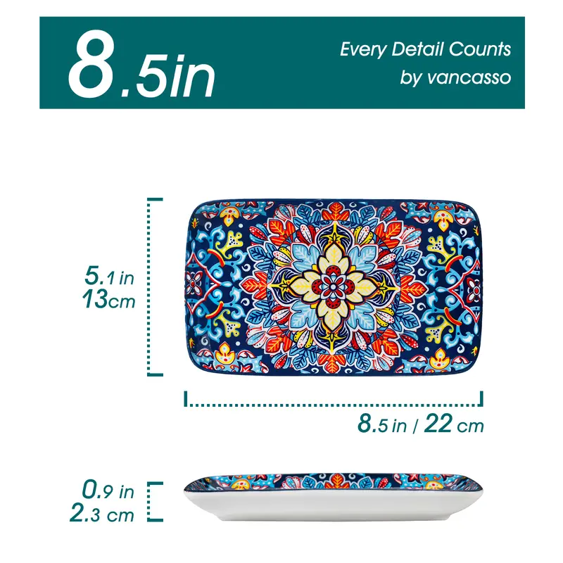 vancasso SIMI Serving Platter, 8.5/9.5 in Small Serving Dishes, Porcelain Rectangle Serving Plates Set of 6, Dishwasher and Microwave Safe, Ceramic Sushi Platters for Party 7