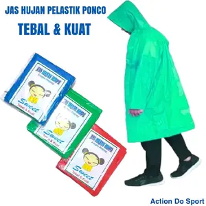 Action Do Sport Jas Hujan Plastik Ponco Tebal & Kuat tidak mudah robek Sweet Warna Hijau Biru Merah