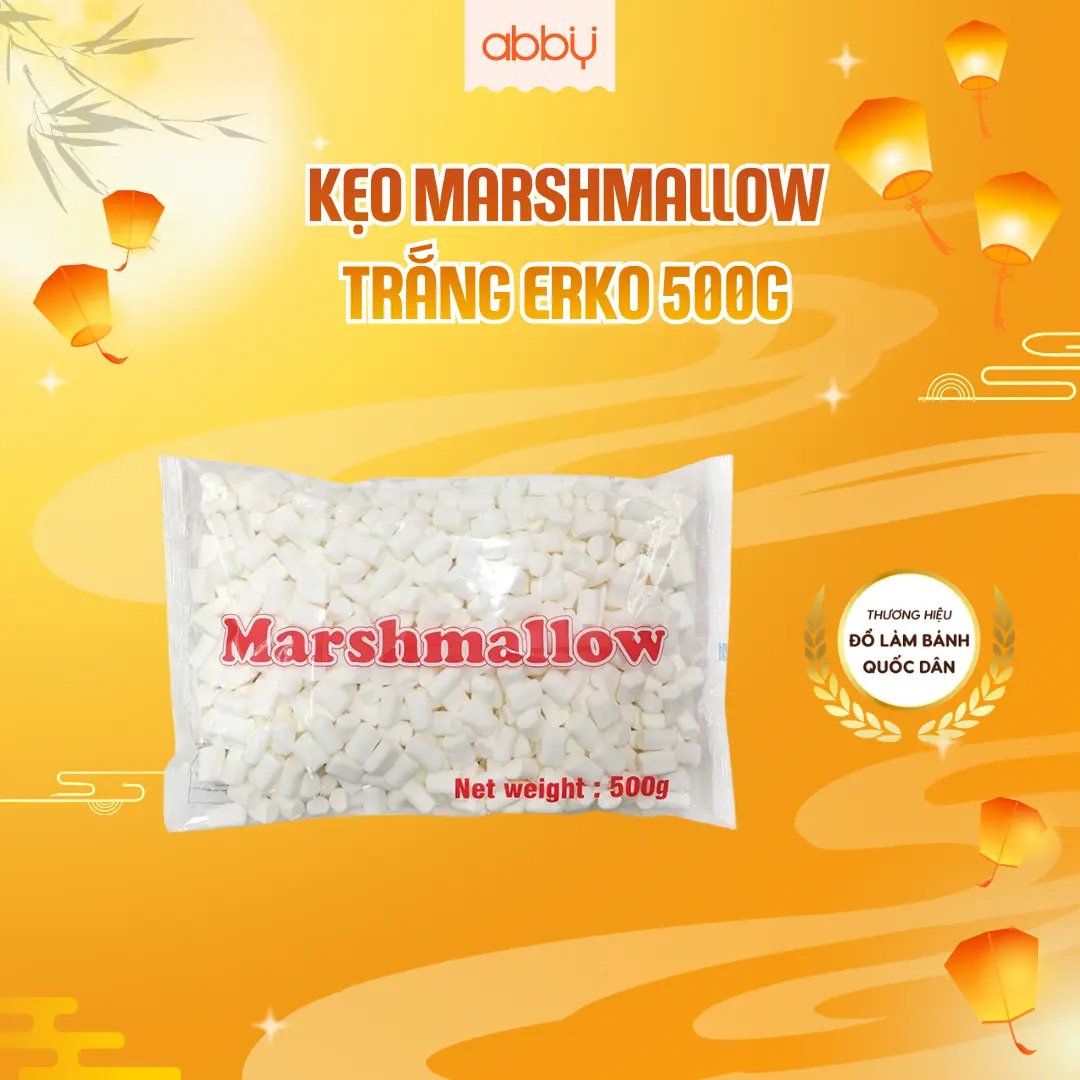 [ABBY] Kẹo bấc Marshmallow Erko 1,5kg -  vị ngọt thanh nhẹ, thơm mềm, dễ ăn - Làm Nougat, Cookie, ăn vặt