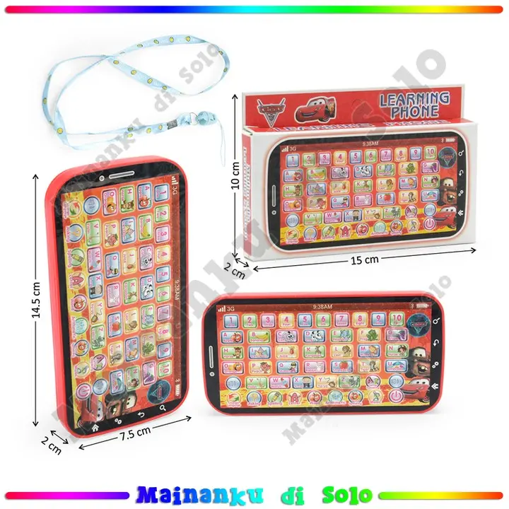 Mainan Edukasi Ipad Motif Karakter Cars B/O Musik Suara + Tali Learning Phone