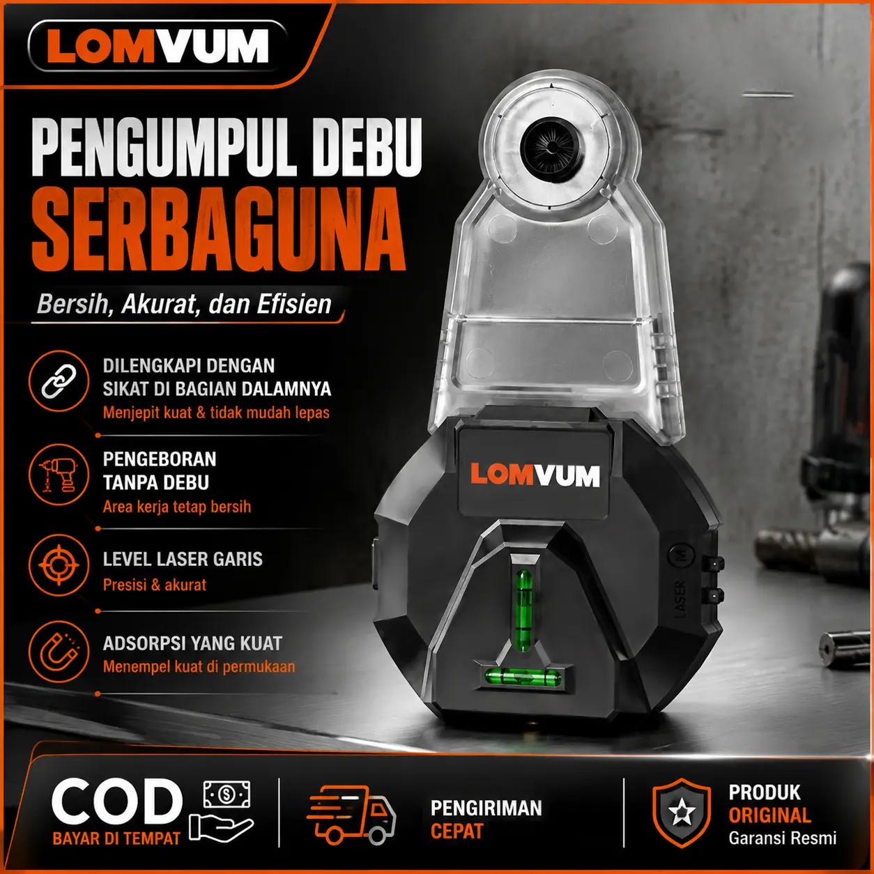 LOMVUM Alat penghisap debu bor listrik penyedot debu dinding mini untuk bor dan palu bor rumah tangga
