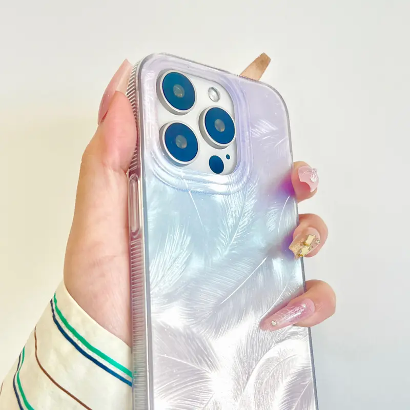 Case Iphone Silicone Hardcase Motif Feather Gradiasi Purple, Pink & Blue for Iphone 11 12 13 14 15 PRO MAX 7