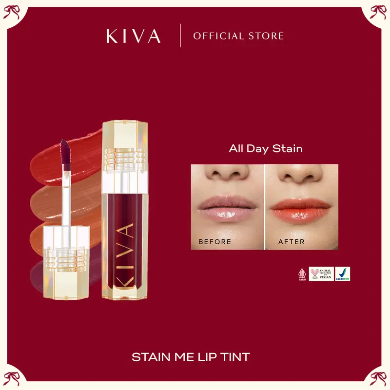 KIVA Stain Me Lip tint - Plumping Effect Glossy All day Stain Long-Lasting Superstay Lip Stain Melembabkan Bibir 4 Warna 5ml BPOM Kosmetik 0