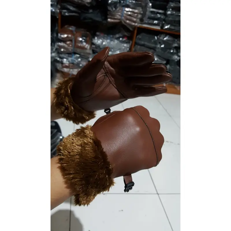 ST Bulu - Sarung tangan motor wanita cewek kulit asli model bulu unik antik mewah kuat awet dan tahan lama 5