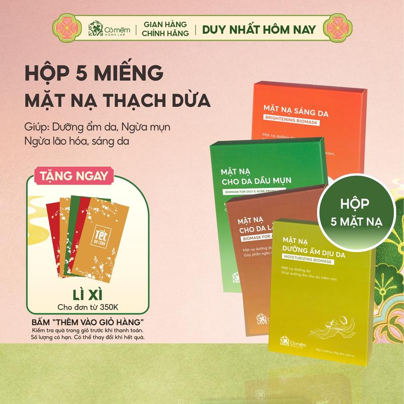  Combo 5 Mặt Nạ Dừa Tươi Lên Men Dưỡng Ẩm Sáng Da Ngừa Lão Hoá Cỏ Mềm 