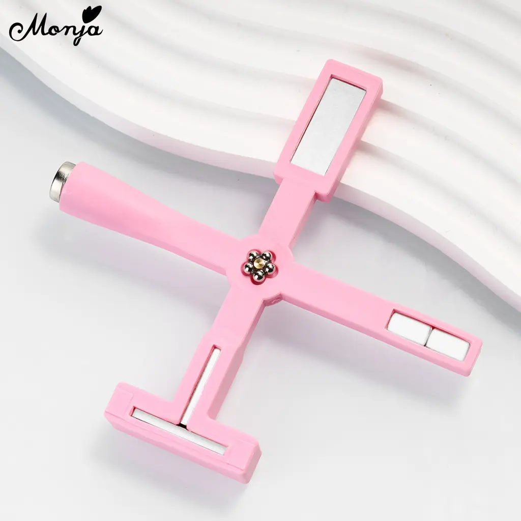 แท่งแม่เหล็กติดเล็บ สีชมพู Monja 5in1 มัลติฟังก์ชั่น แม่เหล็กเจลตาแมว ลายแถบเส้น 5D/9D เครื่องมือทำเล็บ DIY