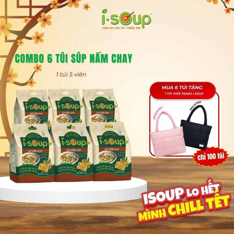  COMBO 6 TÚI SÚP NẤM CHAY ISOUP - Canh Ăn Liền Sấy Thăng Hoa 