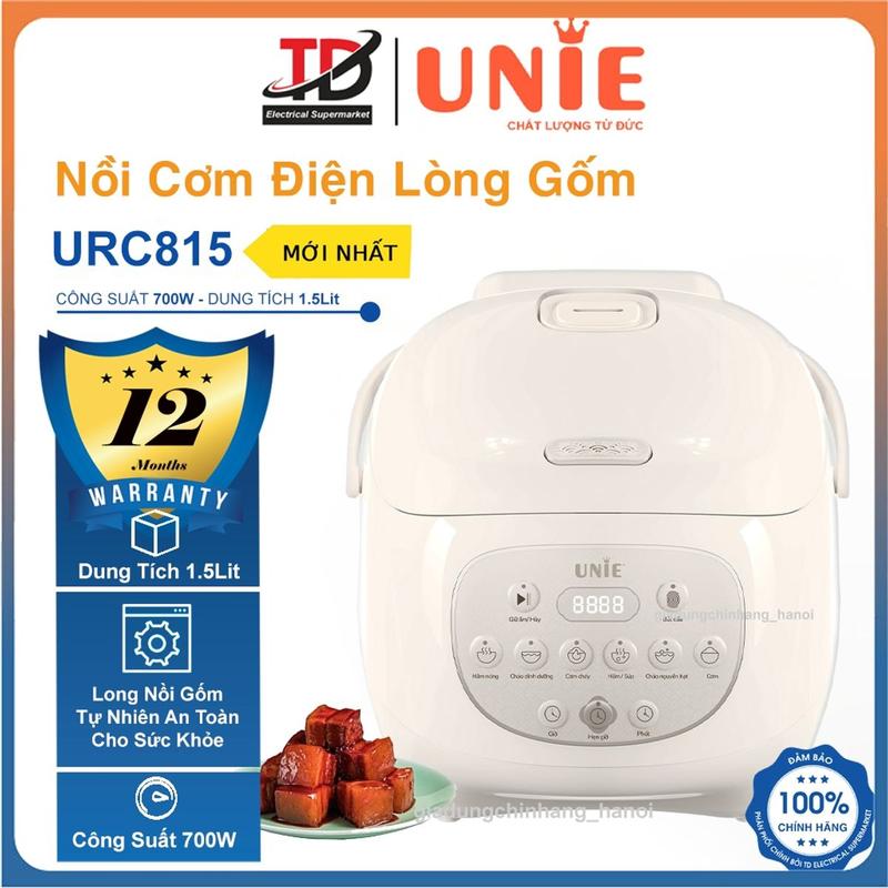 Nồi Cơm Điện Tử Unie URC815 Lòng Nồi Gốm Tự Nhiên 1.5Lit-700W Ủ Ấm 3D Hàng chính hãnġ