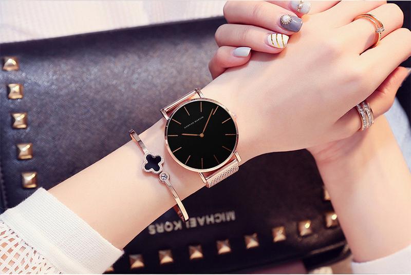 Product Introduction of HANNAH MARTIN Women's Waterproof Watch Light Luxury Minority Minimalist Steel Mesh Strap Slim Watch CV36W 35