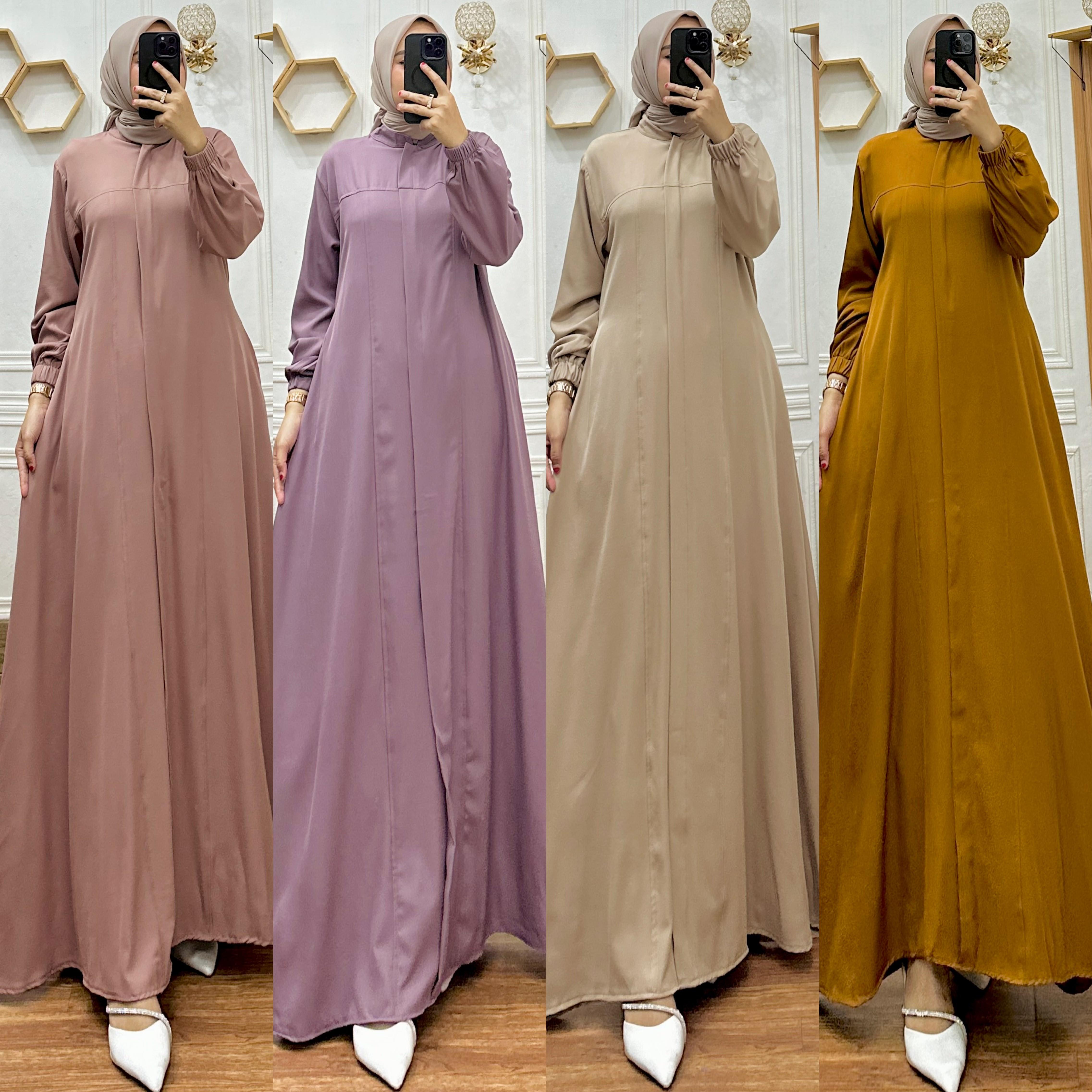 Chandra - Gamis Elsira Shakila Premium Dress Wanita Muslimah Basic Panjang Syari Dewasa Full Katun Simple Mewah Elegan Nyaman Busui Friendly dengan Kantong Tali Pinggang Samping Resleting Depan Lengan Karet Hitam