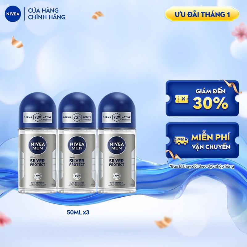  Bộ 3 Lăn Khử Mùi NIVEA MEN Phân Tử Bạc Khử Khuẩn Gây Mùi  50 ml  - 83778x3 