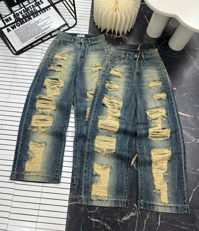   Suôn Nấm  Dài 94cm  LSN Quần Jean Nữ Ống Suôn Nấm  Rách Tua Rua 580 - 581 