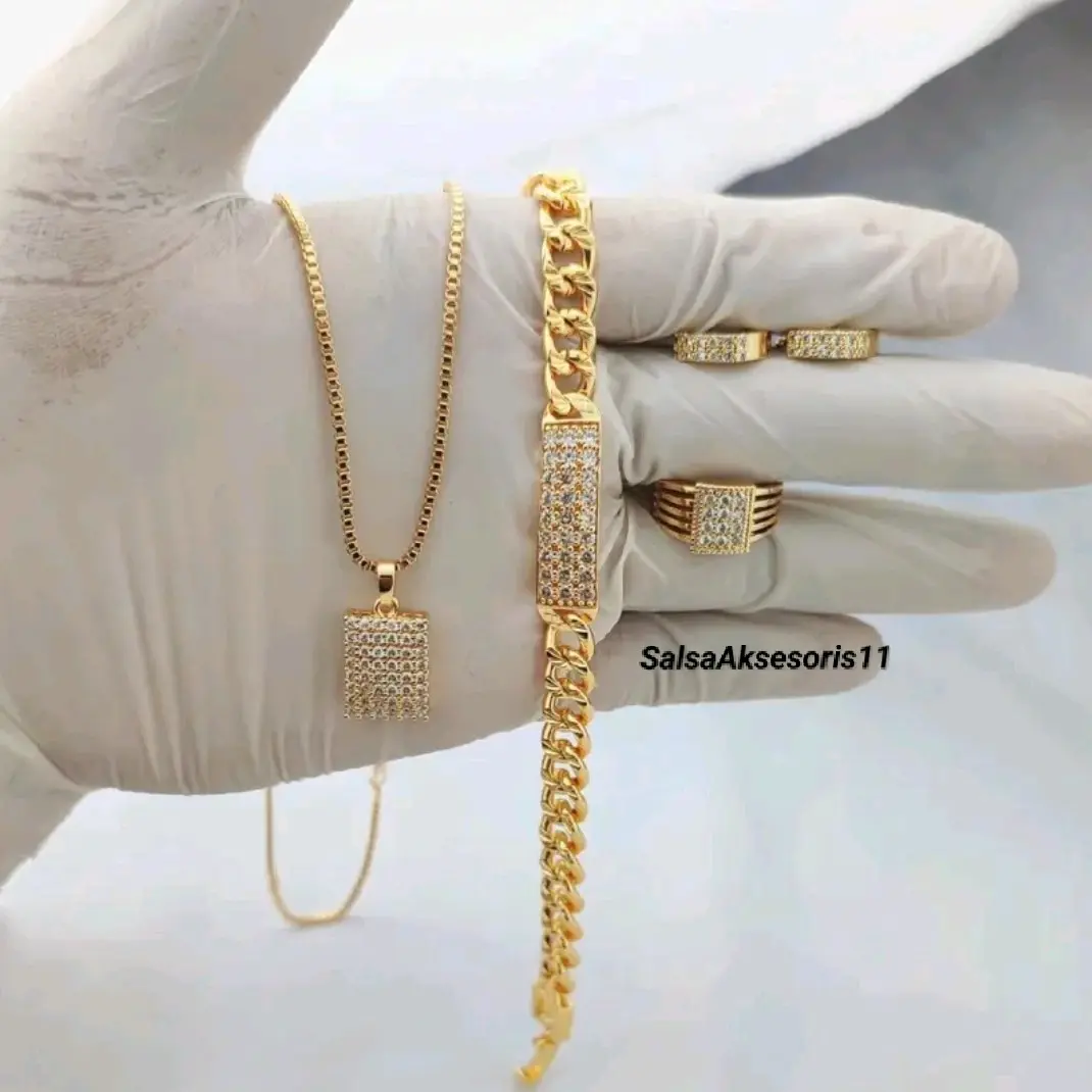 Satu Set Aksesoris Perhiasan Wanita Dewasa Lengkap 1 Set Perhiasan Wanita Terbaru Cincin Elegan Kalung