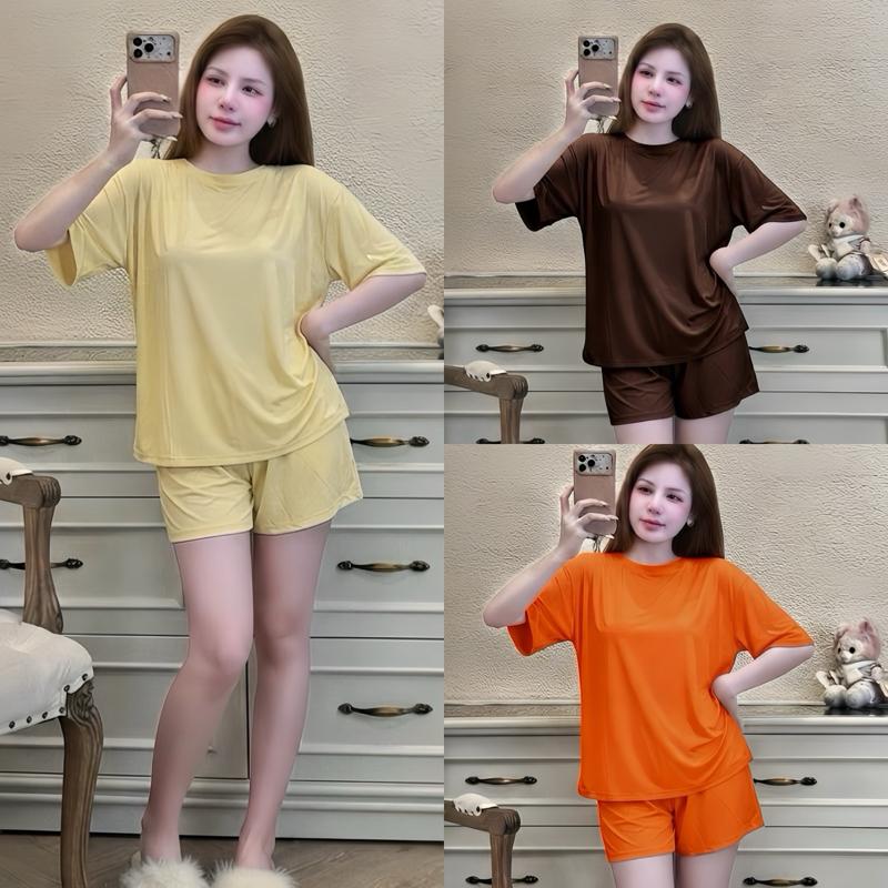 Set bộ đùi ngủ áo Cổ Tròn Thun lạnh dẻo trơn Bigsize 45-90Kg Quần Có túi (ĐÙI CỔ TRÒN) đồ ngủ coquette