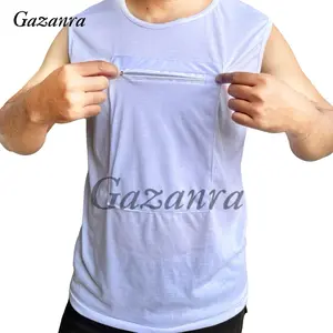 Singlet Haji Umroh Pria dan Wanita Unisex Warna Hitam Putih Saku Depan Sleting