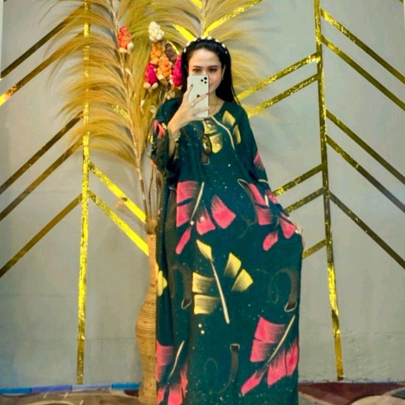 LONGDRESS JUMBO ECER LD 140 PB 115 RAYON SANTUNG MOTIF PAMELA ONLY 45 RIBU 5