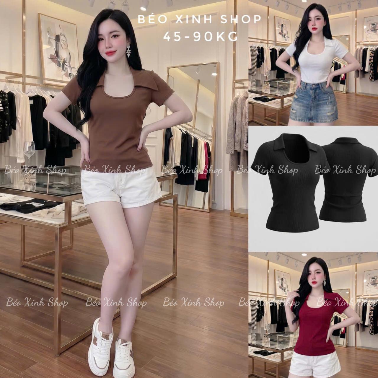 Áo Thun Polo Nữ Phối Cổ Vuông (Vải Thun Borit) Cao Cấp Thanh Lịch Bigsize Cho Nàng 45- 90Kg Dễ Thương Top Nữ Women - A.1640