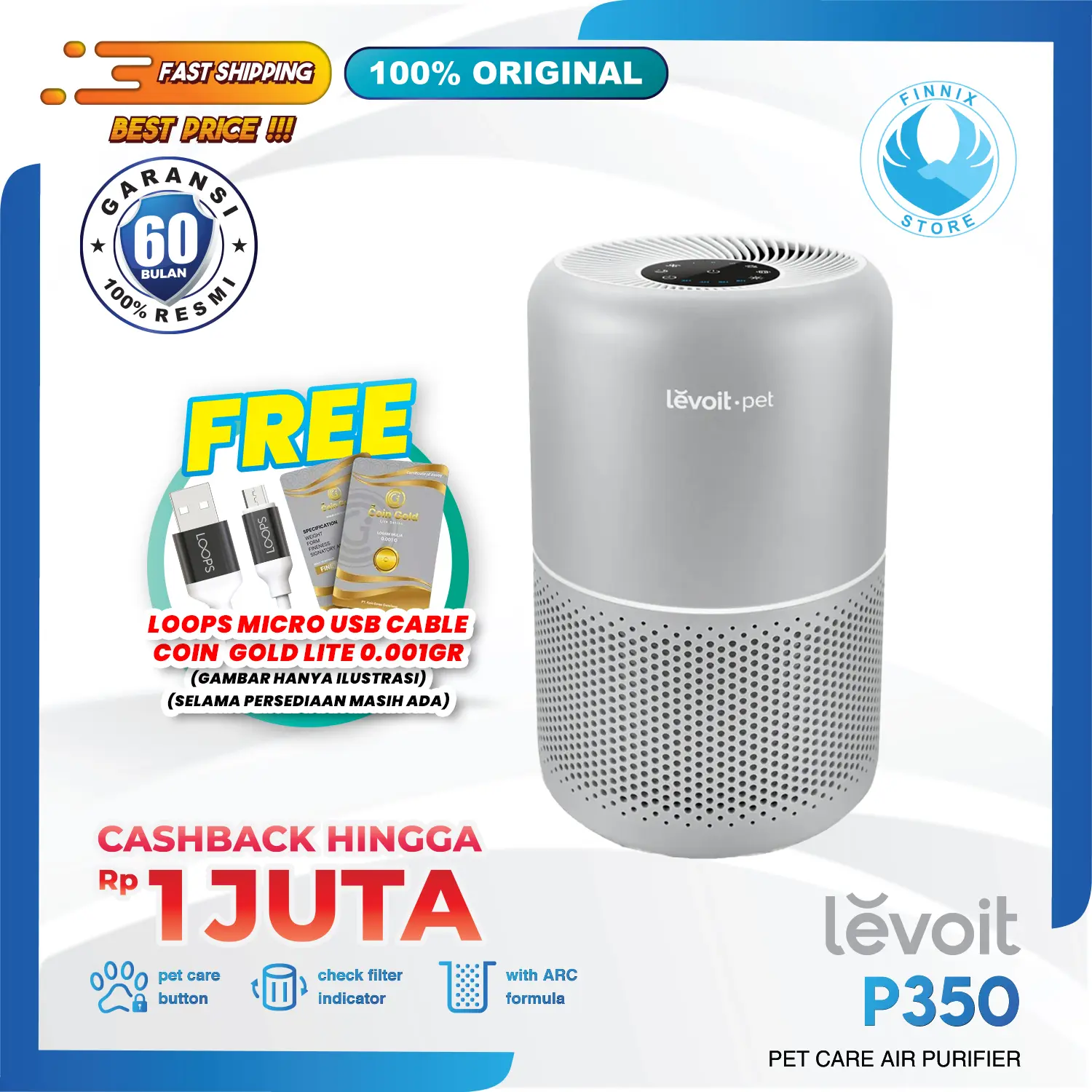 Levoit Core P350 Air Purifier Pet Care True HEPA Filter - Pembersih Udara