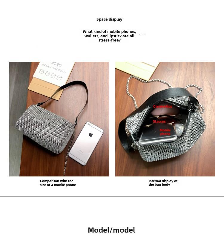 Product Introduction of Popular Makeup Bag Handheld Women's Bag Autumn/Winter New Style Bag Women's Fashion Chain Diamond Single Shoulder Crossbody Bag Women 1