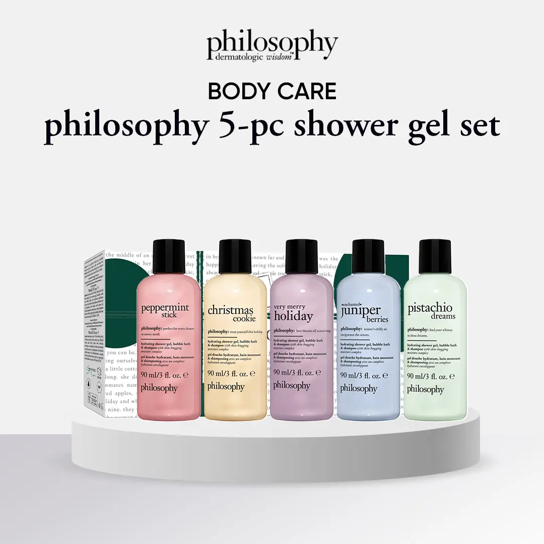 philosophy 5-pc shower gel wishlist holiday gift set (90ml x5 - peppermint stick, christmas cookie, very merry holiday, enchanted juniper berries, pistachio dreams)