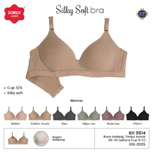 SOREX Silky Soft Bra BH 9814 Cup 3/4 Warna Salem Coklat Muda Abu Hijau Tua Rose Tua Hitam Busa Sodong Tanpa Kawat