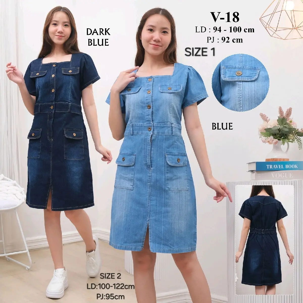 Dress Jeans Strech Wanita Cantik Kancing Aktif Bisa Busui  V-18