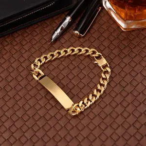 Gelang Rante Plat Kotak Gold Titanium Anti Karat Tahan Lama & Desain Elegan untuk Gaya Modern