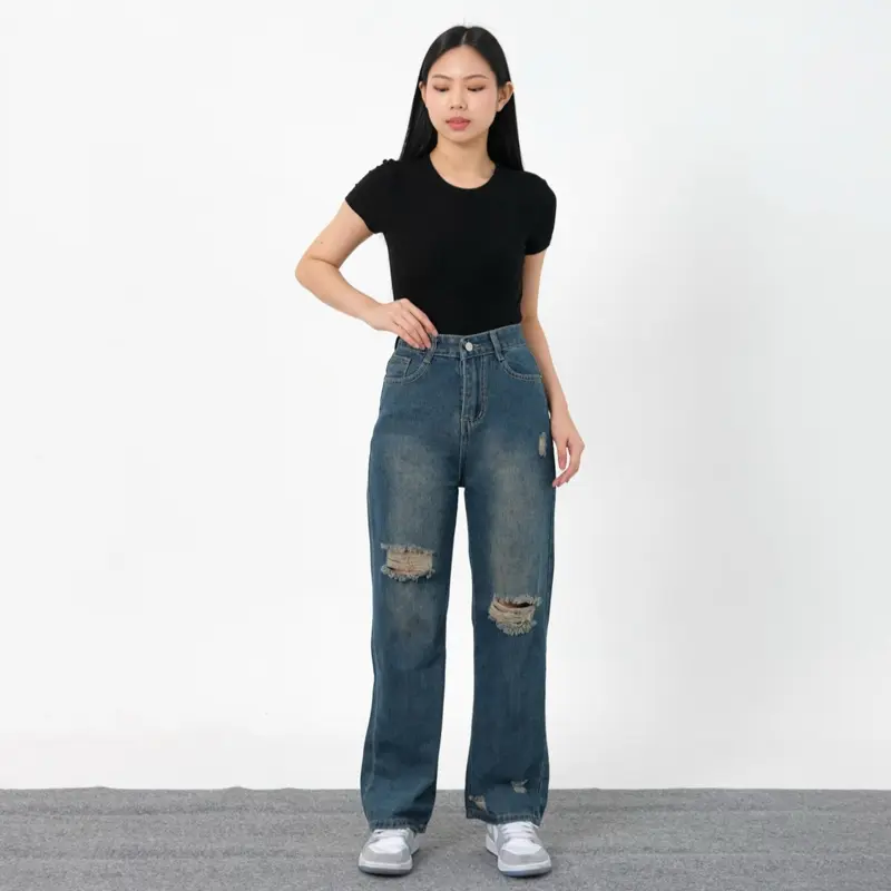 [LUXE.DLABEL] - 220 JEANS  | Celana Panjang Highwaist Wanita Jeans Jeans Wanita Polos Ripped Jeans Highwaist  Skinny Jeans Highwaist Baggy Wideleg Jeans Kulot jeans Boyfriend Jeans Kargo J 2