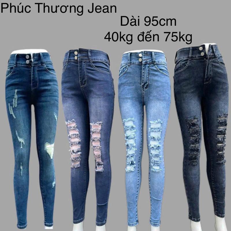 D2 Quần jean nữ dài 95cm 2 nút rách ngang nhiều màu size 27-35 co giãn thoải mái - Pants, Women Women Pants Có Túi quần big quan  jeanom Denim Lịch Kem