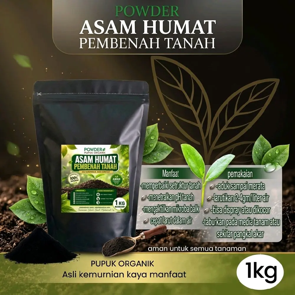 POWDER ASAM HUMAT pembenah tanah asli kemurnian kaya manfaat- 1 kg
