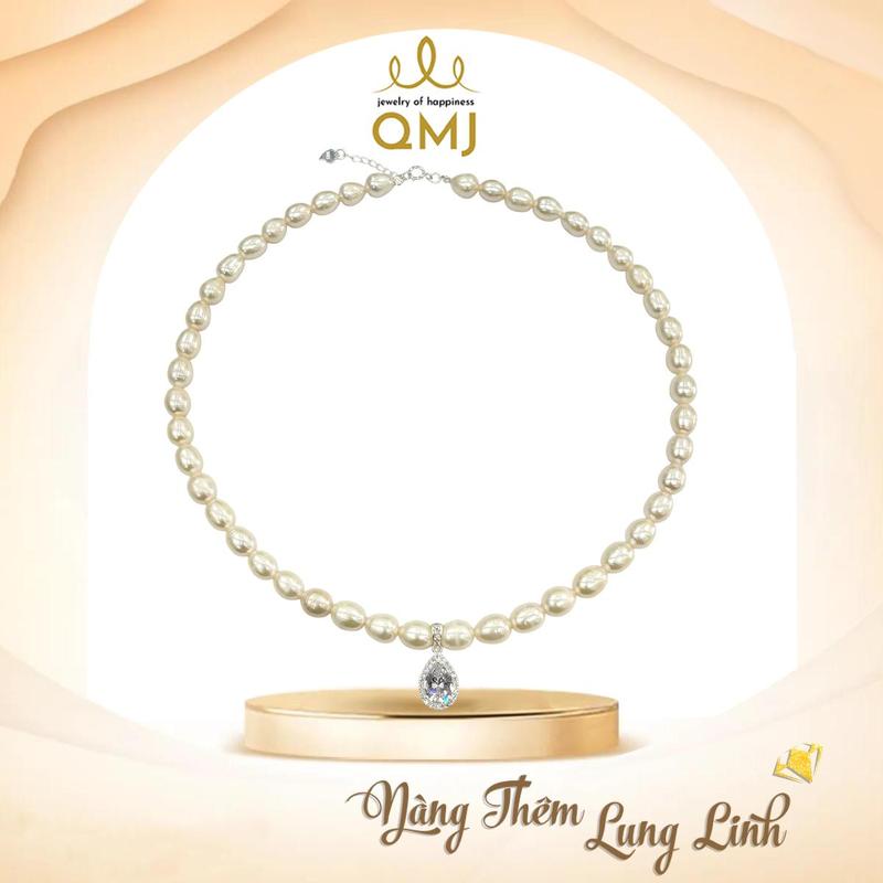QMJ STORE - Q499 VÒNG CỔ NGỌC TRAI TÔN VINH PHỤ NỮ VIỆT NGỌC TRAI NUÔI nước ngọt 7li MẶT ĐÁ bạc 925 cao cấp sang trọng, quyến rũ, quý phải thời thượng (KHÔNG KÈM KIỂM ĐỊNH)[Mua 1 tặng 3]