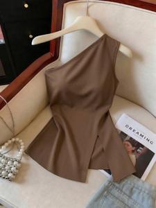 Blusa elegante para mujer de color sólido, corte entallado y estilo sencillo para uso diario, con hombros cruzados y abertura en el bajo; ideal como prenda para ir a la oficina y para cualquier ocasión