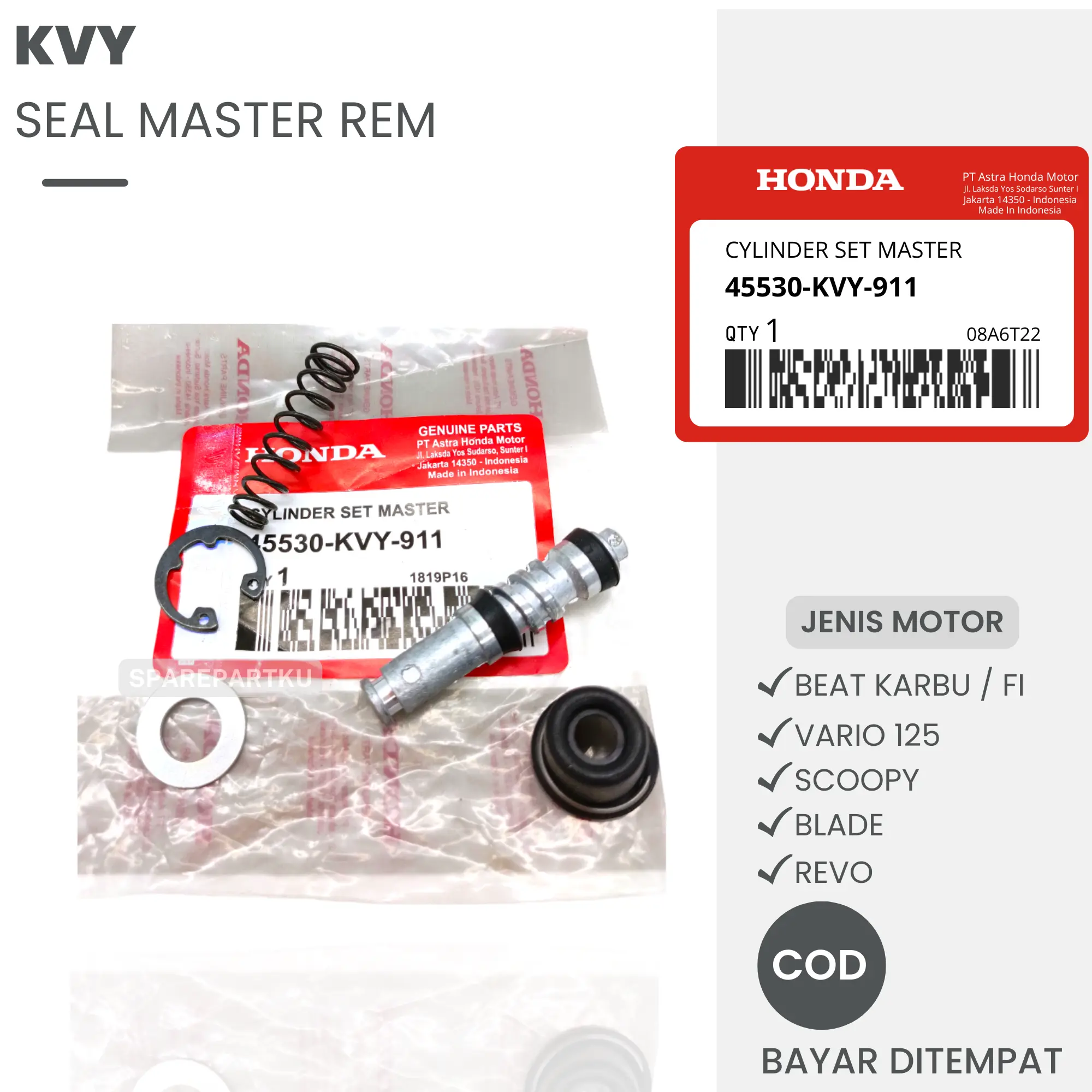 (KVY) SEAL MASTER REM HONDA BEAT, BEAT FI, VARIO 125, SCOOPY, BLADE, REVO/ SEL MASTER/ SIL REM/ KVY