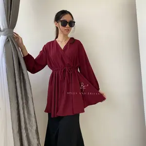 NOBU Blouse Crinkle Serut /Atasan Wanita Longsleeve / Atasan Casual Look Busui Bumil Friendly / Atasan Crinkle Airflow 0474