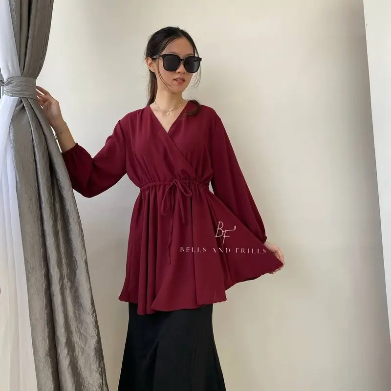 NOBU Blouse Crinkle Serut /Atasan Wanita Longsleeve / Atasan Casual Look Busui Bumil Friendly / Atasan Crinkle Airflow 0474 0