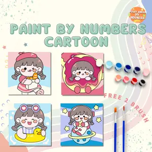 DIY Paint By Numbers Kit 1 Set Number Canvas Board | Kanvas Alat Lukis 20x20 With Frame Digital Painting Cartoon Kartun Karakter Momo Lucu