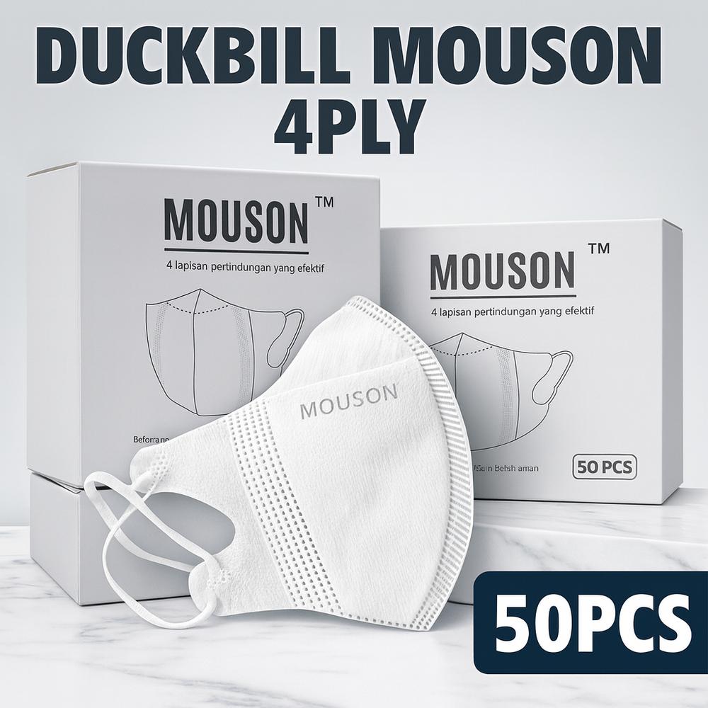 Masker Duckbill Mouson 4 Ply Isi 50 Pcs – Masker Non Medis Untuk Harian - MSN-DB PUTIH 50