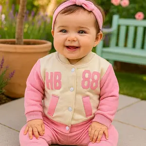 Jaket Baseball HB 88 Bayi Lucu Premium Terlaris Hitam Pink Denim Bahan Katunflece Nyaman Usia 3-12 Bulan Stylish Modis